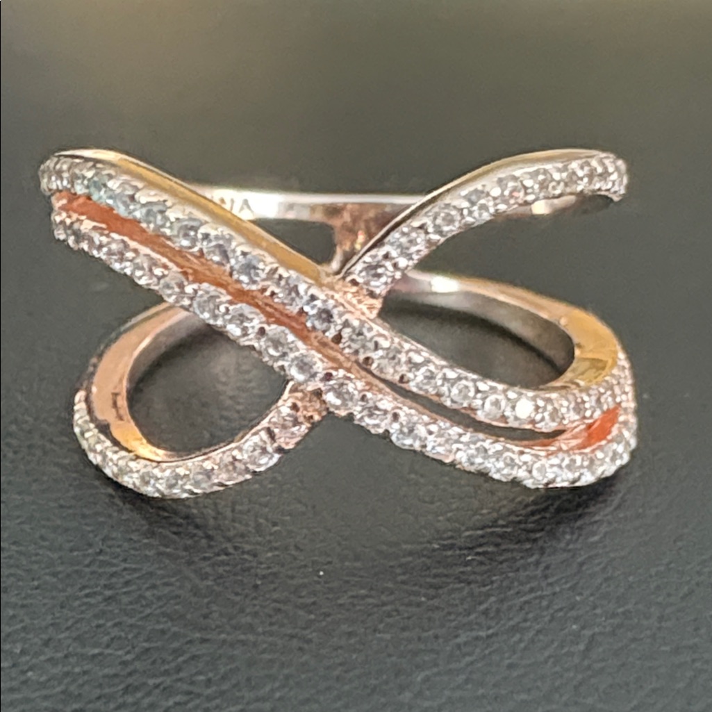 Rose Gold Sterling Silver Bypass Infinity Cz Ring Size 6